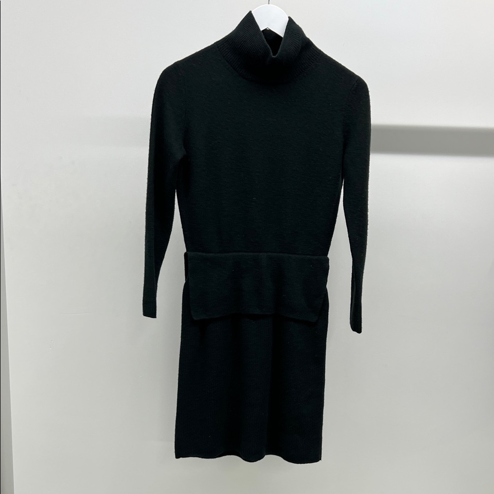 Chic Dark Green Long Sleeve Turtleneck Sweater Dress